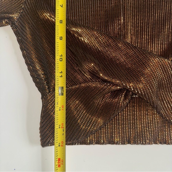 Topshop Metallic Copper Bronze Twist Front Crop Top Long Sleeve Size 2 - Picture 6 of 7